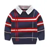 Höst Varm Wool Boys Tröja Plaid Barn Knitwear Boys Bomull Pullover Sweater 2-7Y Kids Fashion Ytterkläder