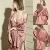 Women Sexy Lady Pink Silk Satin Sleepwear Wedding Outfit Garment Bridal Bathrobe Sheer Nightgown Custom Made Robe Set