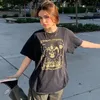 Siyah Boy T Gömlek Kadın Yaz Harajuku Mektup Kafatası Baskı Kısa Kollu Grafik Tee Femme Artı Boyutu Tops