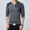 Осень мода Флористическая печать Мужская футболка Генри воротник Кнопка украсить футболку с длинным рукавом для мужчин Топы плюс размер 5xL 201203