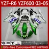 Kit carrosserie pour YAMAHA YZF-R6 YZF600 YZF R6 600CC 2003-2005 Vert blanc Capot 95No.210 YZF R 6 YZFR6 03 04 05 Carrosserie YZF-600 600 CC 2003 2004 2005 Carénage de moto