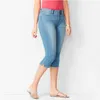 Ropa de talla grande Capri Jeans Mujer Pantalones cortos de mezclilla de verano 3/4 Pantalones de lápiz de longitud de pantorrilla Femme Casual Negro Azul LJ201030