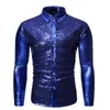 Shiny Gold Patchwork Sequins Shirt Men 2020 Brand Slim Fit Long Mens Homme Dress Shirts DJ Club Party Prom Prome Chemise Homme1263Z