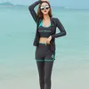 Anti-UV-Badeanzug für Frauen, langärmelig, Ganzkörper-Damen-Rashguard, Reißverschluss, T-Shirt, Kapuzen-Surf-Set, 5-teiliges Badebekleidungskostüm T200708