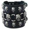 Gothic Punk Vintage Hiphop Skull Rivet Bead Bracelet Brown Pirate Skeleton Charm Wide Leather Bangle Belt Wristbands Accessories Y4453767