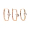 2021 New Arrival Rose Gold Color Geometric Waterdrop Star Heart Single CZ Simple Multi Piercing Rectangle Huggie Hoop Earring