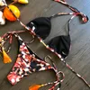 Damskie stroje kąpielowe 2pcs seksowne kobiety kwiatowe letnie bikini zestaw stanik stanik bok tong strzmiały kostium kąpielowy kąpiel kąpielowy pływanie #t2g