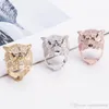 Tiger Leopard Head Ring CZ Miłośnicy Biżuterii Śliczne Pierścienie Wykwintowane Miedź Plated Hollow Green Eyed