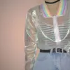 2020 Summer Women Jacket Laser Rainbow Symphony Hologram Women Basic Coat Clear Iridescent Transparent Bomber Jacket Sunproof T200111