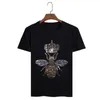 2020 Zomer Mannen Zwart T-shirt Hip Hop Man Crown Bee Skull Diamond T-shirts Mode Rhinestone Man T-shirt LJ200827