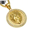 HIP Hop Ice Out Gold Color Titanium Stainless Steel Pave Rhinestone Lion Head Pendants Necklaces for Men Jewelry Y2009183775429