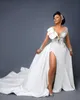 2022 Ny vintage arabisk aso ebi sjöjungfru spetskristaller bröllopsklänningar illusion neck sida splittrade avtagbara tåg övervakningar brudklänningar kristall pärlor långa ärmar