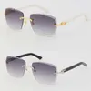 Rimless Man Woman Ramki 3524012-A Oryginalne marmurowe białe okulary przeciwsłoneczne Modna wysokiej jakości rzeźbione soczewki szkła unisex 18K Gold283z