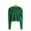 women fashion puff sleeve short sweater ladies basic knitted casual slim high street hem cross sweaters chic tops S217 201221