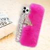 3D Vos Hoofd Fuzzy Diamond Telefoon Gevallen voor iphone Xr XsMax 11 12 13 14 15 Pro Max Warm Pluche pluizige Zachte TPU Cover