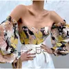 Women's Blouses & Shirts 2022 Autumn Puff Sleeve Vintage Blouse Women Floral Long Corset Crop Tops Sexy Elegant Female