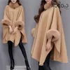 Wolle Mischungen Wollmischungen Wollmantel Frauen Winter Kleidung Pelzkragen Mittelt Temperament Cape Schal Büro Lady Koreanische Kleidung