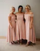 Cheap Simple Sexy Blush Pink A Line Bridesmaid Dresses Off Shoulder Hi-lo Plus Size Maid of Honor Gowns robes de demoiselle d'honneur