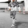 Mens Casual Jogging Two Piece Set Fashion Print Long Sleeve Hoodie+Long Pant Suits Men Autumn Winter Outfit Streetwear 220215
