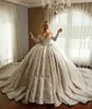 Omuz Uzun Kollu Dantel Boncuklu Gelinlik Vintage Artı boyutu Saten elbiseler de mariée Kapalı Modest Balo 2021 Gelinlik