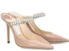 Hot Summer Sandals Slipper Ladies Bing Pumps Lyxiga märken Kvinnors Högklackat Kristaller Ankelband Bröllopsklänning med låda, EU34-43