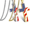 ペンダントネックレスDicaylun American USA FLAG GOLD CROSSステンレススチールエナメルイエス宗教ジュエリーアミュレットクリスチャン1
