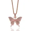 2020 Новая мода розовый цвет Diamond Cleared Out Cubic Zirconia камни заполнены бабочка кулон золото серебро мужские хип-хоп ювелирные изделия