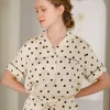 2020 Satin Dot Imprimer Pyjama Col Rabattu Pyjamas Femmes Col En V Sexy Pijama Mujer Loungewear Accueil Vêtements Sommeil Ensemble T793 T200707