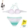 2021 heißer Blau Grün Farbverlauf Rampe Farbe Bikini Sexy Frauen Badeanzüge Shell Bh Perle 2PC Neckholder Bikini Set