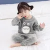Thick Warm Velour Pajamas Sets For Female Winter Long Sleeve Coral Velvet Pyjama Children Girls Cartoon Pijama Totoro Homewear 201104