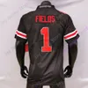 2020 Nouveaux maillots NCAA Ohio State Buckeyes 1 Justin Fields Maillot de football universitaire Rouge Noir Blanc Taille Jeune adulte