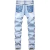 Męskie dżinsy mężczyźni niebieskie solidne kolory Slim-Fit Bikes Pencil Pants Classic Business Streetwear Bezpłatna dostawa Drak22