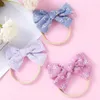 Baby Bows Headband Cotton Linen Girls Embroidery Head Bands Thin Nylon Infant Spring Summer Hair Accessories Newborn Hairbands