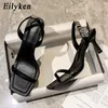 Eilyken 2020 novo design tornozelo cinta de cristal deslizamento na mulher sapatos moda aberto toe stiletto saltos gladiator sandálias tamanho 34-40 0928