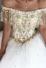 Robes de Quinceanera blanches perlées brodées d'or 2021 Boho hors de l'épaule robes de bal en tulle robes de bal robes de soirée douce 16 robe 15 filles