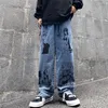 Lavado Jean Harajuku Impresión de anime Baggy Hombre Streetwear de algodón Moda Y2K Hombre suelto Pantalones de pierna ancha 220224
