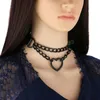 Kvinna Svart Chokers Collar Halsband PU Läder Goth Chain Choker Halsband Party Club Sexig Gothic Femme Smycken