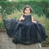 Custom Made Tulle Flower Girl's Dresses O Neck Beading Little Girl Pageant Gowns Ruffle Floor Length Birthday Party Dress