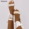 Womens Flats Beaded Open Toe Sandals Ladies Comfortable Casual Beach Shoes Cross Strap Sandals Women Sexy Roman Style #31