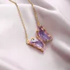 Moda aço inoxidável seis cores crystal borboleta pingente colar para mulheres glamour feminino cor colar jóias