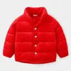 아기 다운 코트 2019 겨울 새로운 어린이 솔리드 재킷 패션 따뜻한 두꺼운 코트 유아 소년 파카 아이 플러스 벨벳 재킷 LJ201125