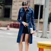 Casacos de Trench das Mulheres Mulheres Outono Médio Comprimento Denim Casaco Manga Longa Vintage Casual Jeans Windbreaker Lápis Vestido com Cinto Overco