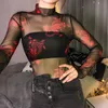 Пославшая прозрачная сексуальная сетка Боди Bodysuit Новое поступление 2019 с длинным рукавом дракона Print Body Mujer Romams Womens Jumpsuit Летние T200116