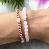 6 mm Polerowany Rose Kwarc Róża Złoty Kolor Koralik Bransoletka Zestaw Różowy Klejnot Kamienny Bransoletka Dainty Healing Crystals Bransoletka