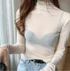 Tamanho M-3XL Meninas Malha Blusas Camisas Tees Feminino Outono Transparente Turtleneck Turtleneck Fina Blusa Tops Undershirts Mulheres H1230