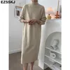 Autumn Winter oversize loose long thick Sweater Dres Sleeve straight maix female warm knit dress 220215