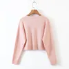 Sweet Cute Kawaii Pink Cherry Embroidery Women Autumn Knitted Cardigan Tops Chic V-neck Single-breasted Sweaters 201203
