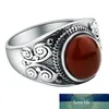 Vintage hommes garçon ovale oeil de tigre marron pierres bague en acier inoxydable bande argent anneaux bijoux hommes accessoires Anel Aneis