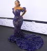 African Sequined Evening Dresses Plus Size Off Shoulder Mermaid Prom Gowns Red Carpet Robe De Soiree227S