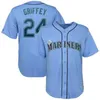 NCAA Mens 빈티지 2016 명예의 전당 24 Ken Griffey Jr. 청록색 야구 저지 30 Ken Griffey Jr. Red Shirts Retired Patch Womens